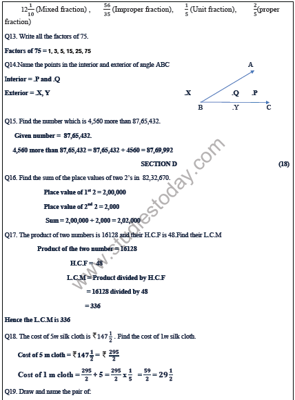 CBSE Class 5 Mathematics Sample Paper Set A