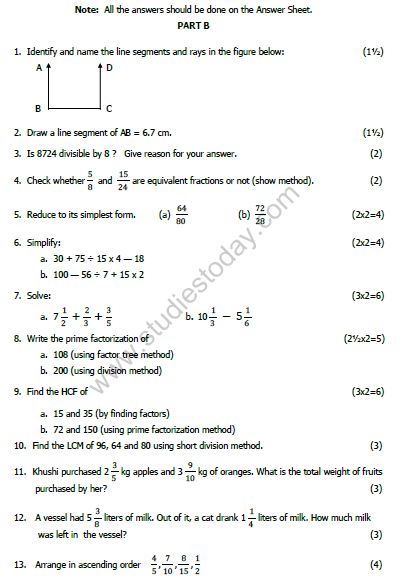 CBSE Class 5 Mathematics Sample Paper Set F