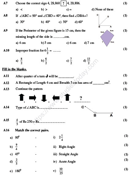 CBSE Class 5 Mathematics Sample Paper Set K