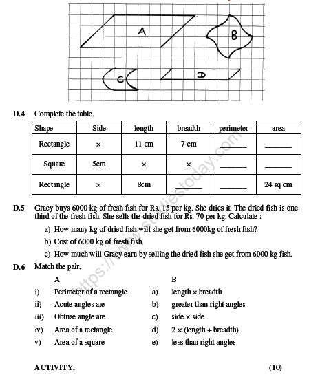 CBSE Class 5 Mathematics Sample Paper Set U