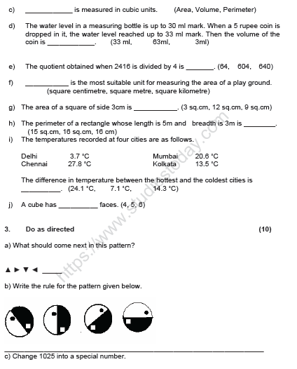 CBSE Class 5 Mathematics Sample Paper Set W