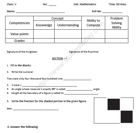 CBSE Class 5 Mathematics Sample Paper Set I