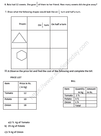 CBSE Class 5 Mathematics Sample Paper Set I