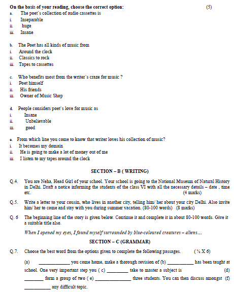 CBSE Class 6 English Sample Paper Set 6