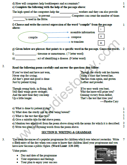 CBSE Class 6 English Sample Paper Set A
