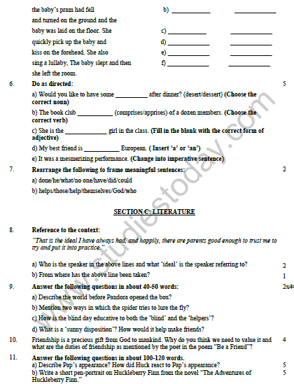 CBSE Class 6 English Sample Paper Set A