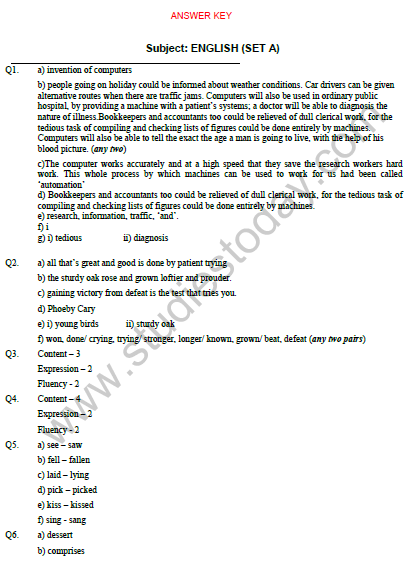 CBSE Class 6 English Sample Paper Set A