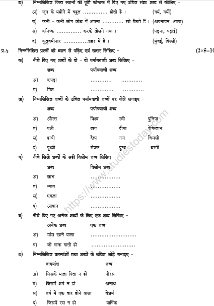 CBSE Class 6 Hindi Sample Paper Set N