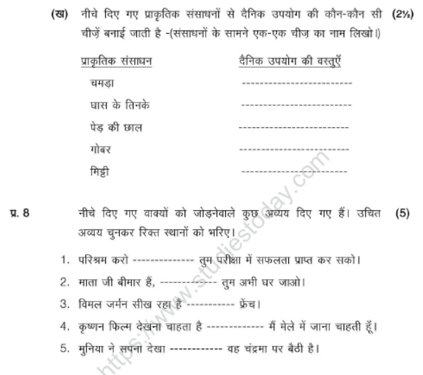 CBSE Class 6 Hindi Sample Paper Set V