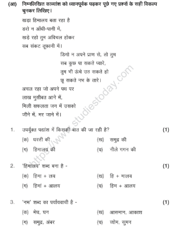 CBSE Class 6 Hindi Sample Paper Set V