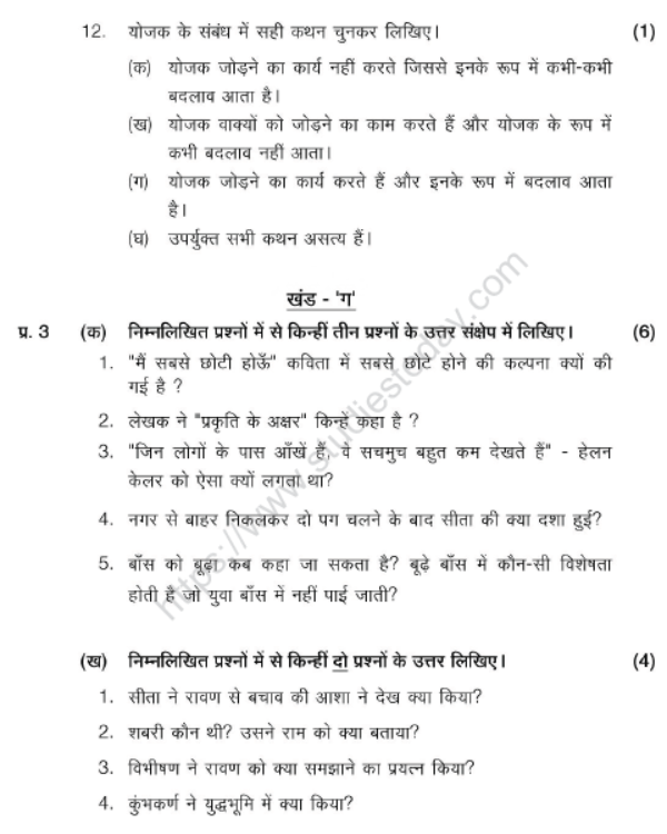 CBSE Class 6 Hindi Sample Paper Set V