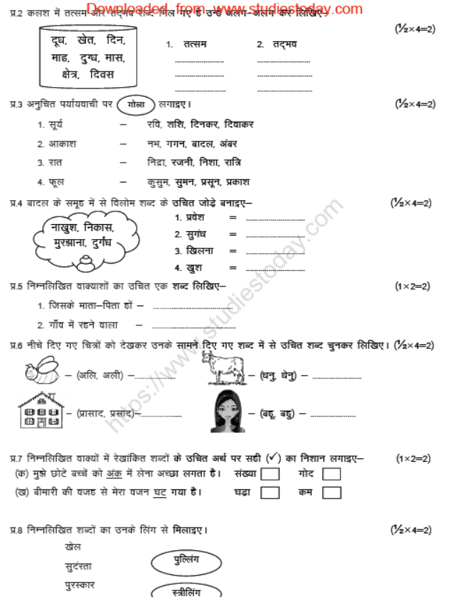 CBSE Class 6 Hindi Sample Paper Set Z