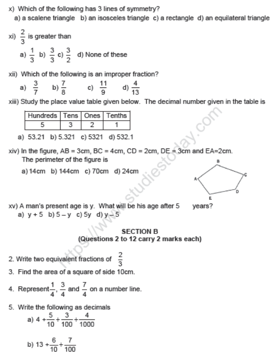 CBSE Class 6 Mathematics Sample Paper Set 3