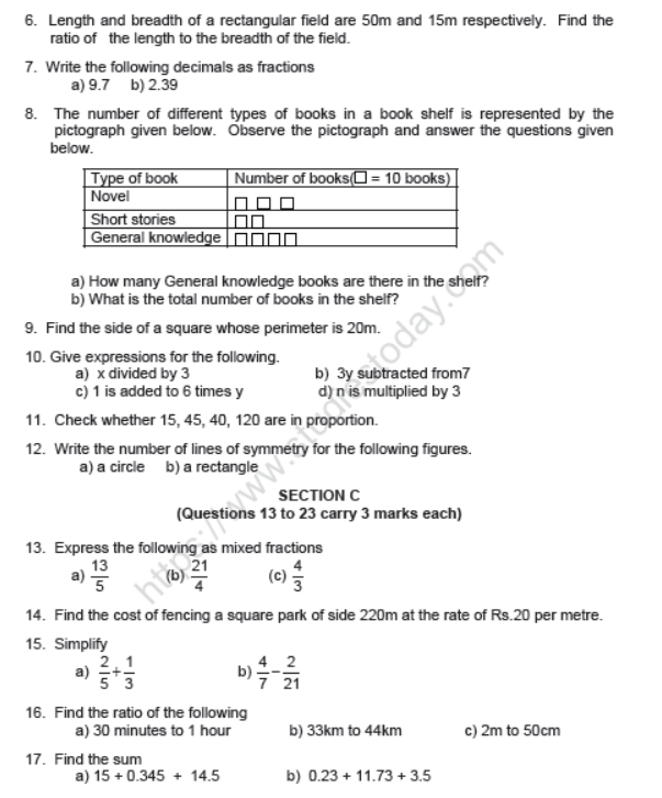 CBSE Class 6 Mathematics Sample Paper Set 3