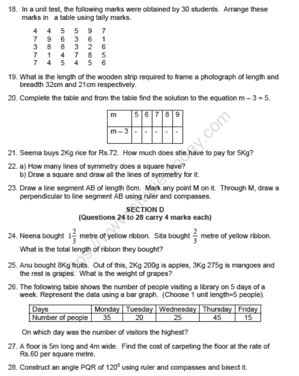 CBSE Class 6 Mathematics Sample Paper Set 3