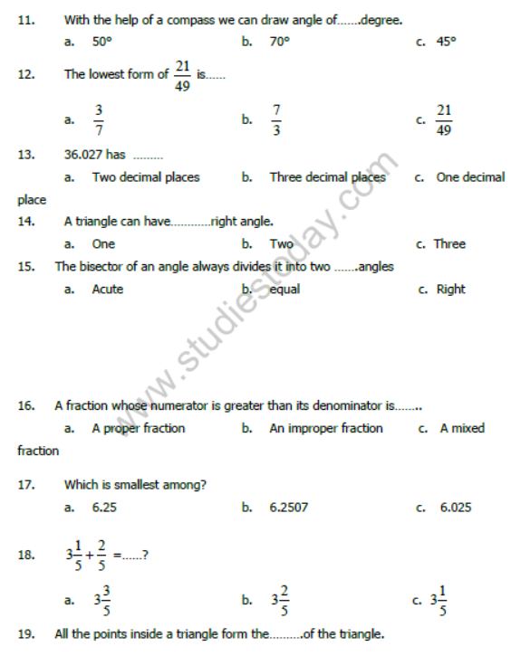 CBSE Class 6 Mathematics Sample Paper Set F