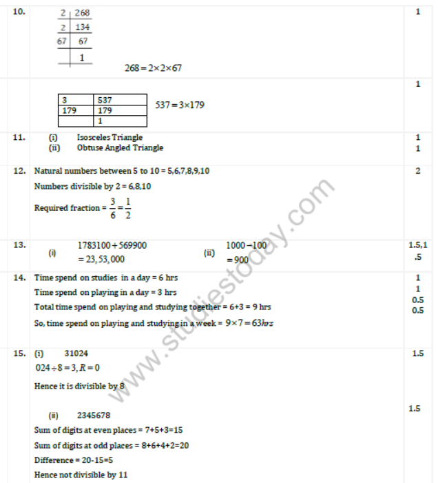 CBSE Class 6 Mathematics Sample Paper Set H