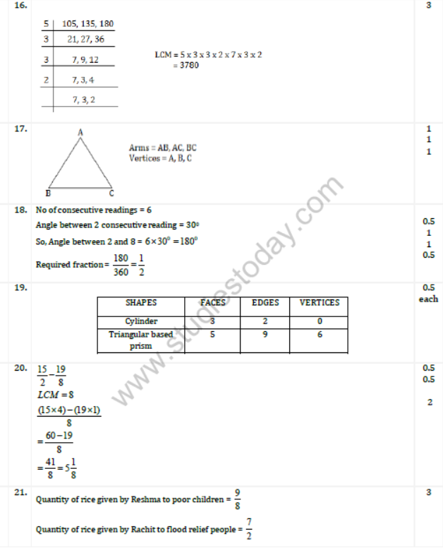 CBSE Class 6 Mathematics Sample Paper Set H