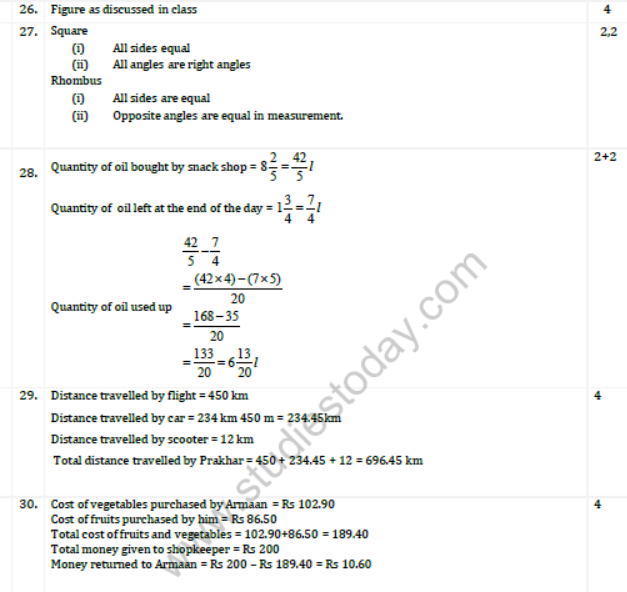 CBSE Class 6 Mathematics Sample Paper Set H