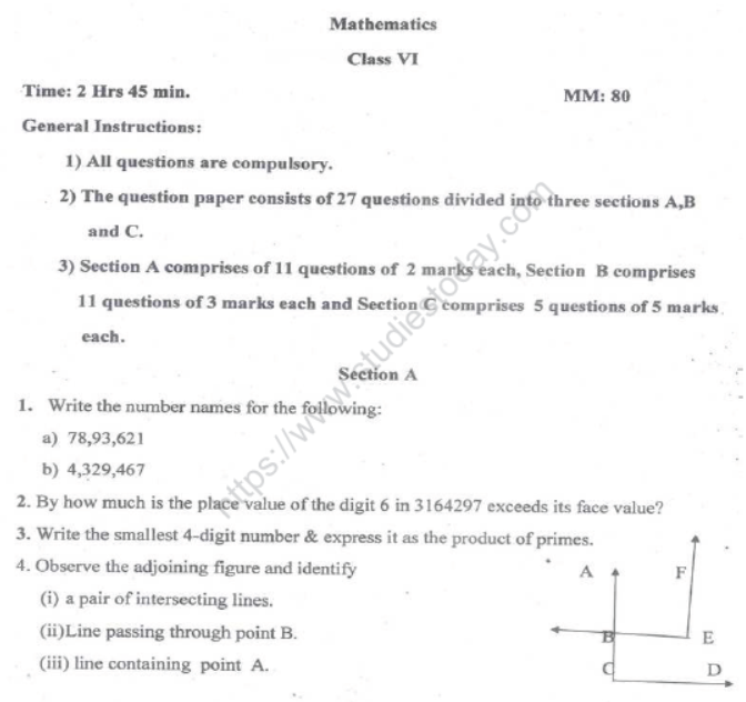 CBSE Class 6 Mathematics Sample Paper Set J