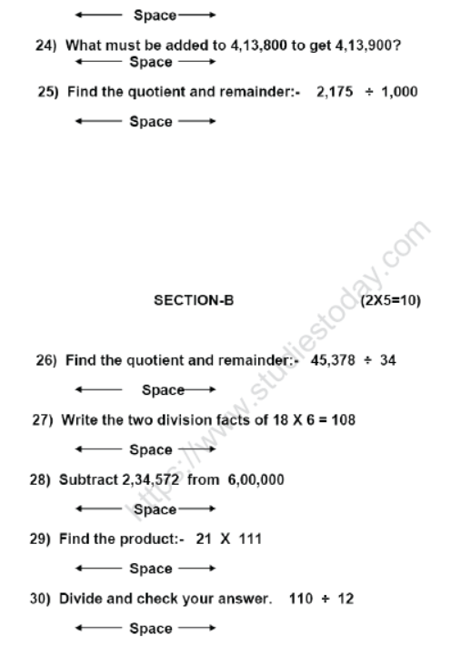 CBSE Class 6 Mathematics Sample Paper Set Q