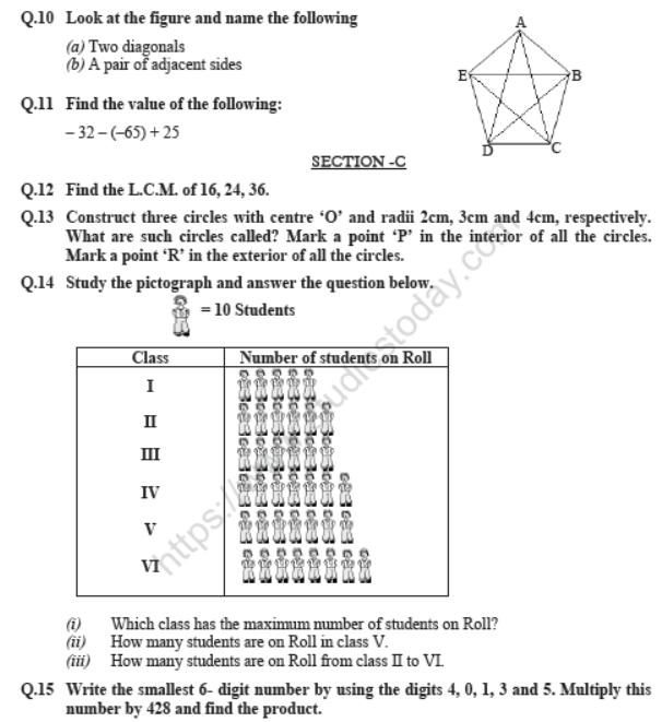 CBSE Class 6 Mathematics Sample Paper Set U