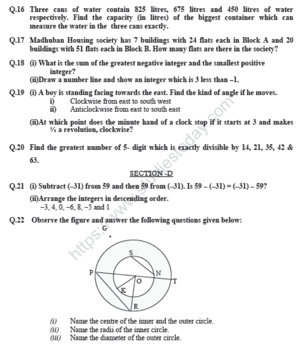 CBSE Class 6 Mathematics Sample Paper Set U