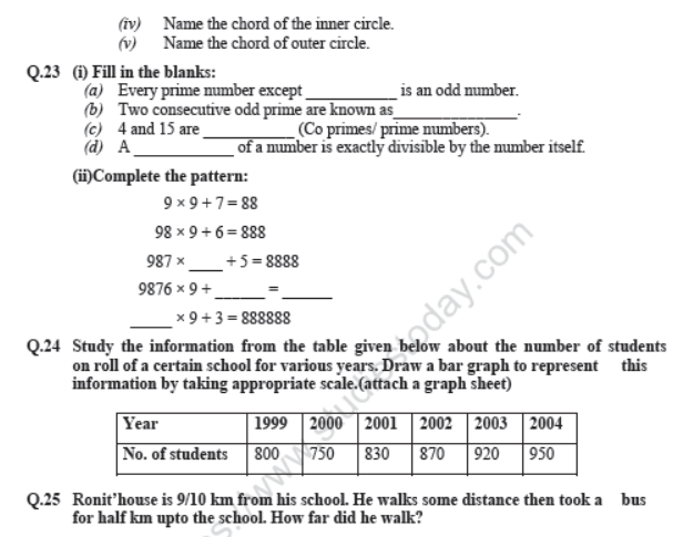 CBSE Class 6 Mathematics Sample Paper Set U