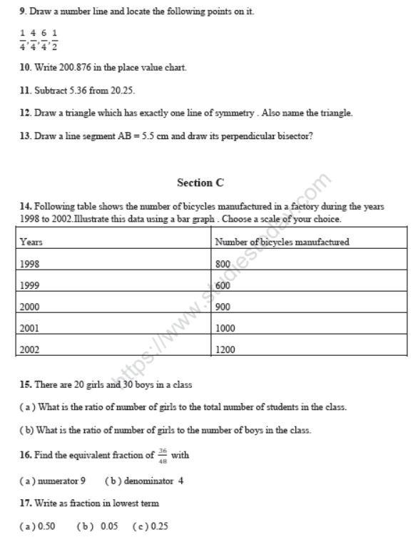 CBSE Class 6 Mathematics Sample Paper Set I
