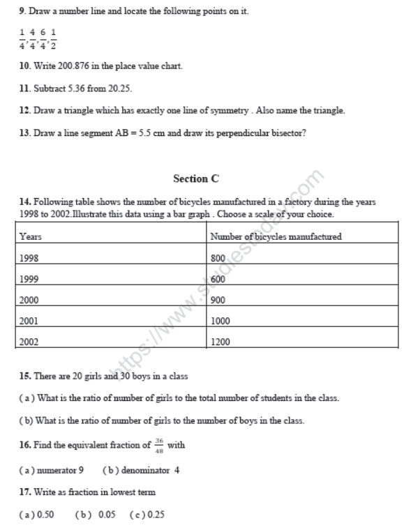 Cbse Class 6 Mathematics Sample Paper Set I