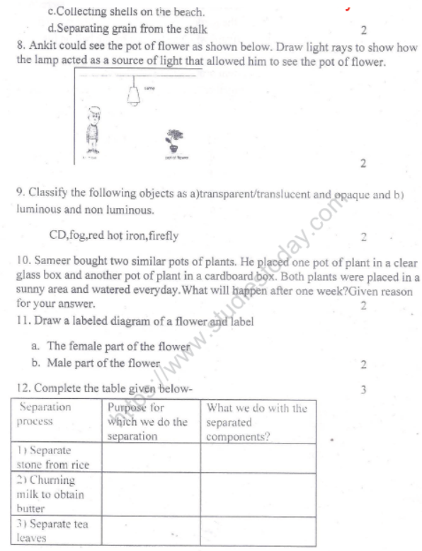 CBSE Class 6 Science Sample Paper Set N