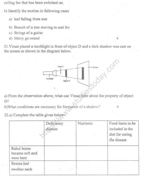 CBSE Class 6 Science Sample Paper Set N