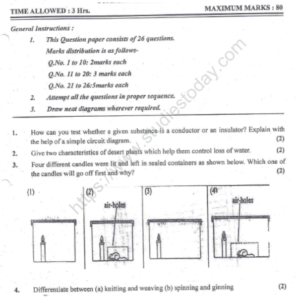 CBSE Class 6 Science Sample Paper Set O