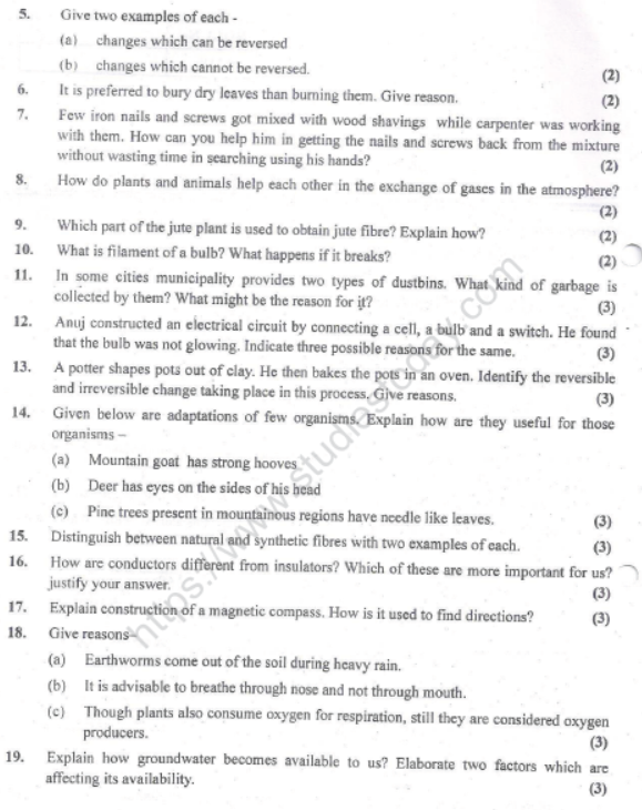 CBSE Class 6 Science Sample Paper Set O