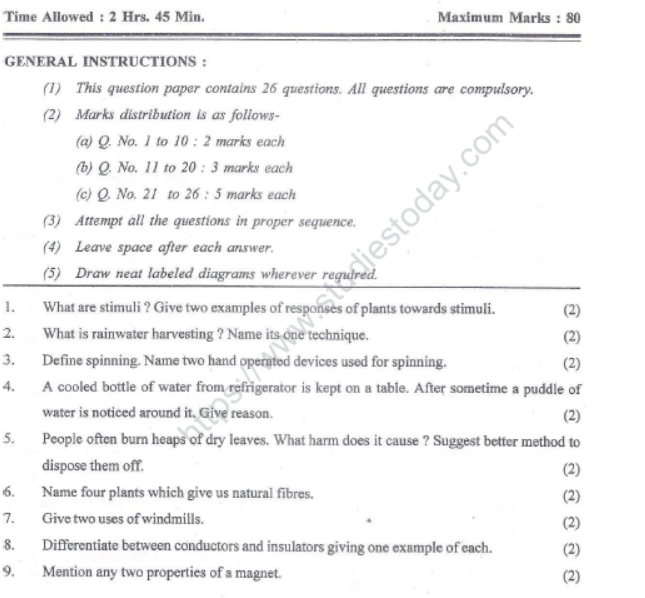 CBSE Class 6 Science Sample Paper Set Q