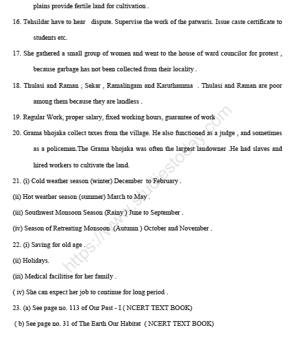 CBSE Class 6 Social Science Sample Paper Set K