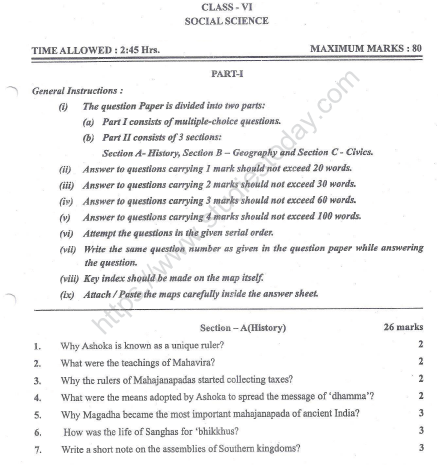 CBSE Class 6 Social Science Sample Paper Set L