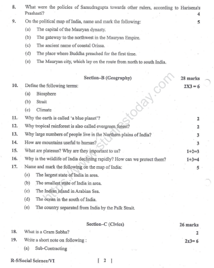 CBSE Class 6 Social Science Sample Paper Set L