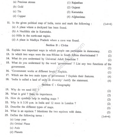 CBSE Class 6 Social Science Sample Paper Set O