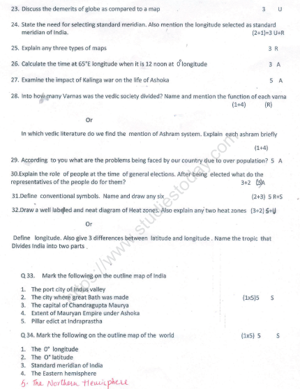 CBSE Class 6 Social Science Sample Paper Set R