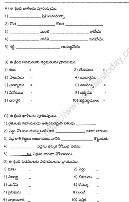 CBSE Class 6 Telegu Sample Paper Set A