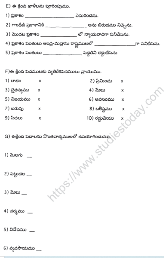 CBSE Class 6 Telegu Sample Paper Set A