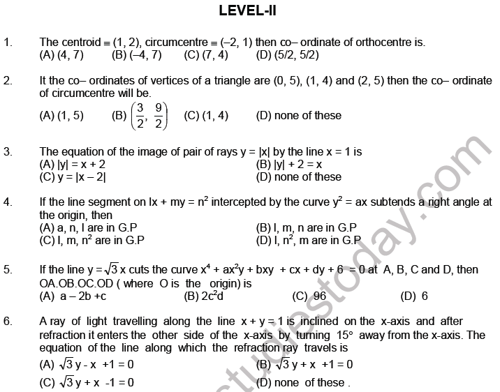 Jee Mathematics Straight Lines Mcqs Set A Multiple Choice Questions For Straight Lines