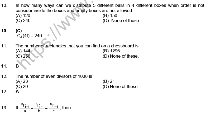 JEE Mathematics Permutation and Combination MCQs Set A-1