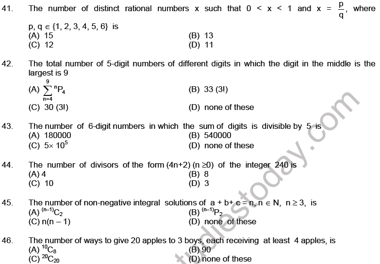 JEE Mathematics Permutation and Combination MCQs Set A-5