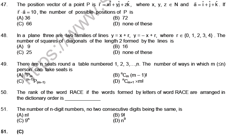 JEE Mathematics Permutation and Combination MCQs Set A-6