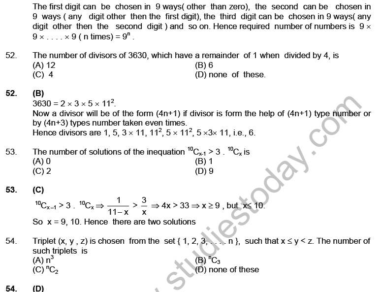JEE Mathematics Permutation and Combination MCQs Set A-7