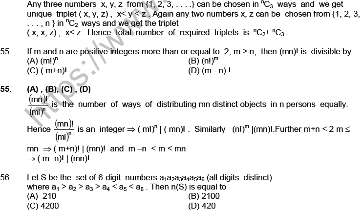 JEE Mathematics Permutation and Combination MCQs Set A-8