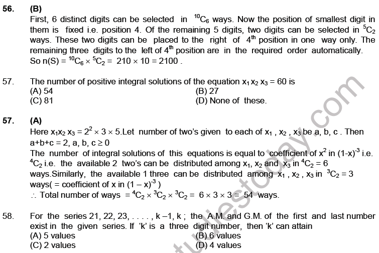 JEE Mathematics Permutation and Combination MCQs Set A-9