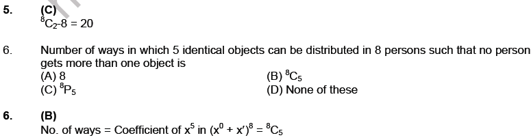 JEE Mathematics Permutation and Combination MCQs Set A